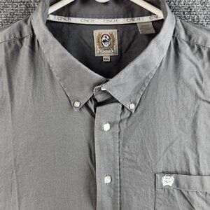 Cinch Gray Button Up Shirt Size 2XL Long Sleeve Western Pocket Logo Embroidered